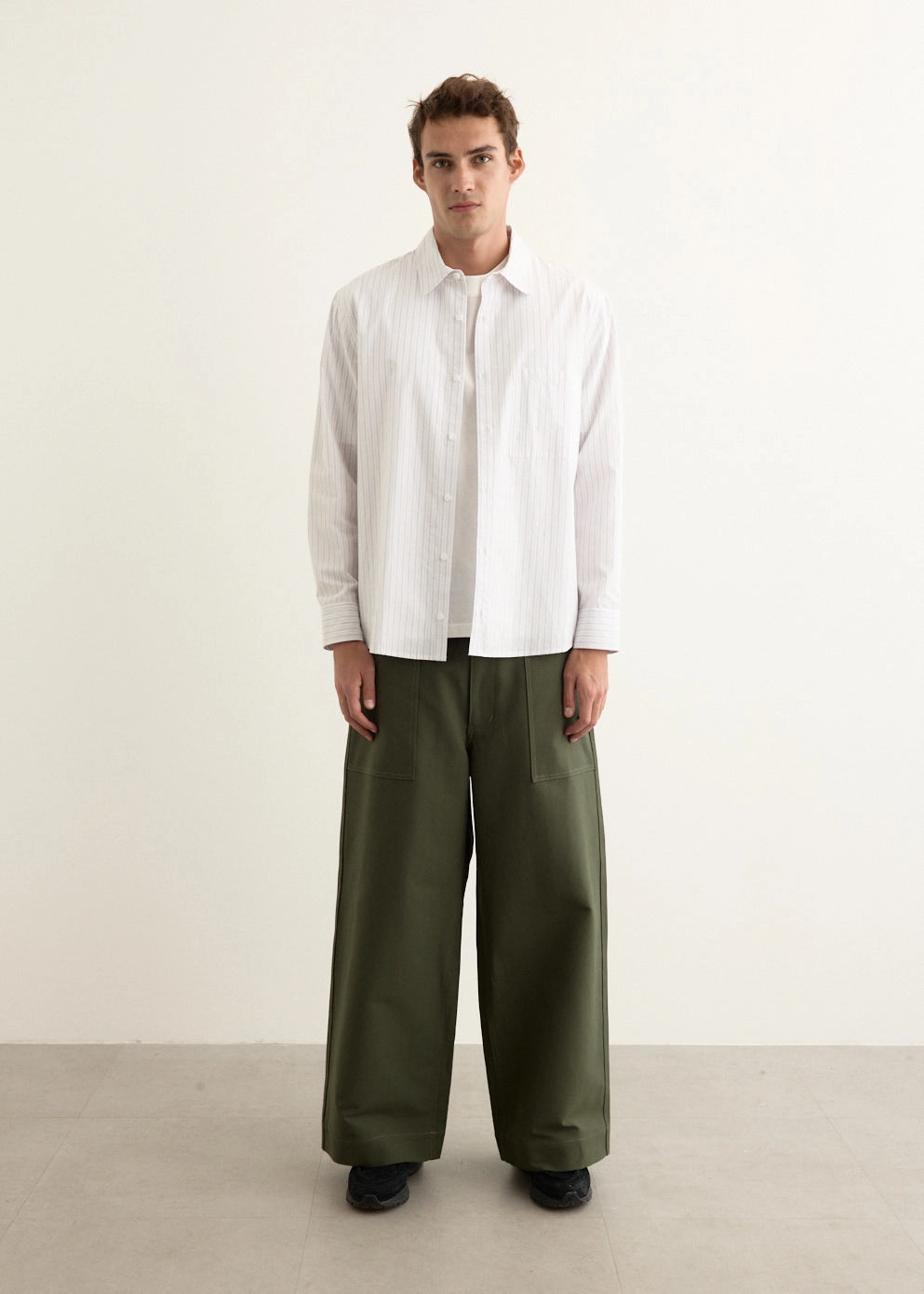 Versatile Waist Effortless Layer Cotton Double Weave Wide Pants