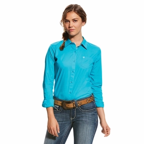 Stretch Waistband Design Ariat Women's Blue Bird Kirby Stretch Long Sleeve Shirt