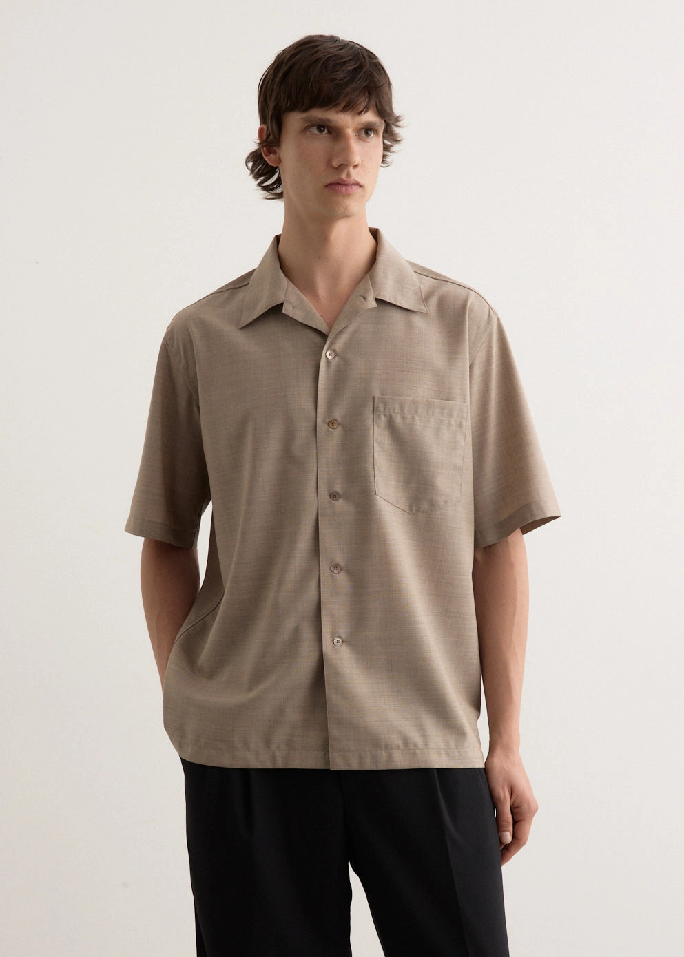 Super Fine Tropical Wool Open Collar Shirt Cozy Wear