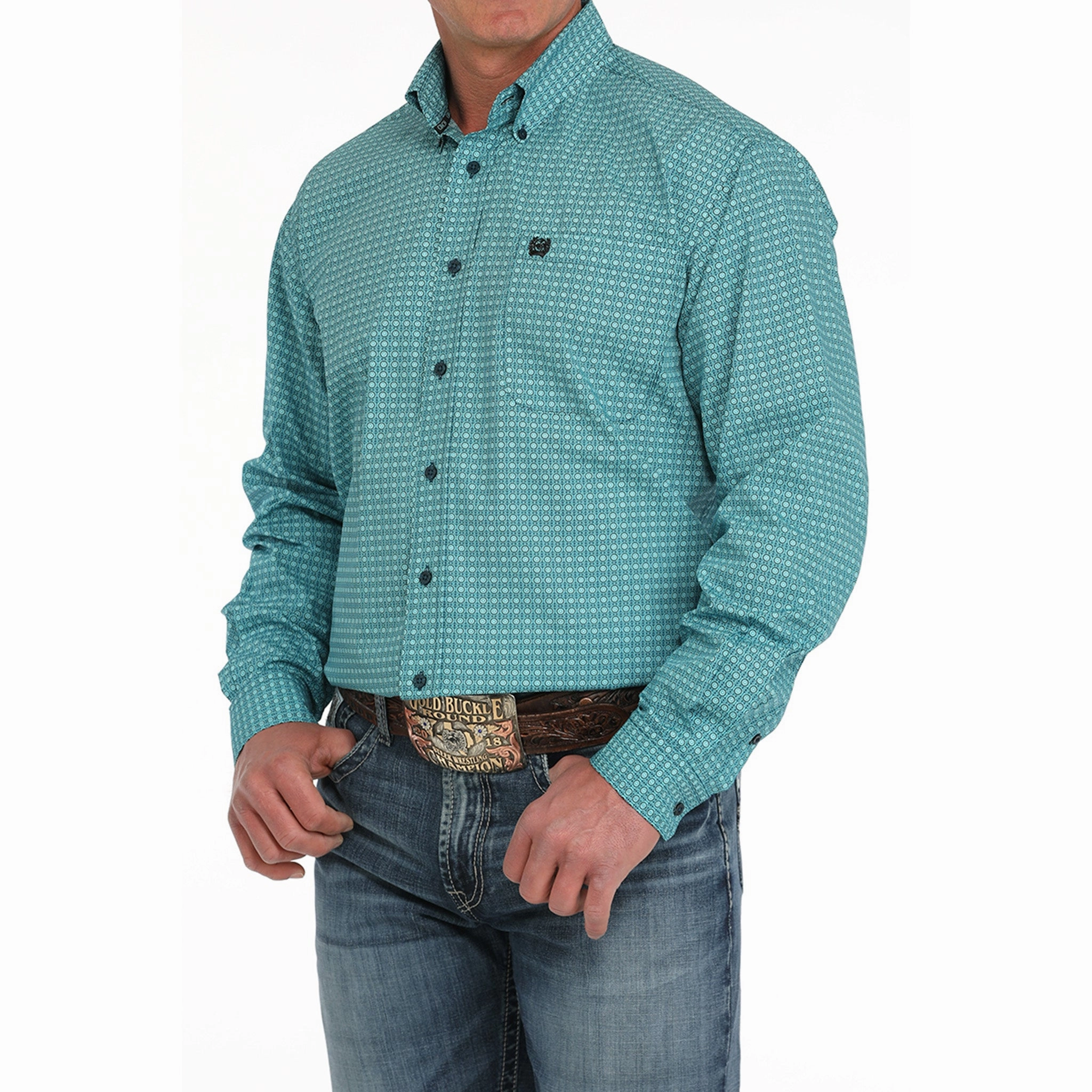 Chill Comfort Classic Collar Cinch Men's Medallion Print Shirt
