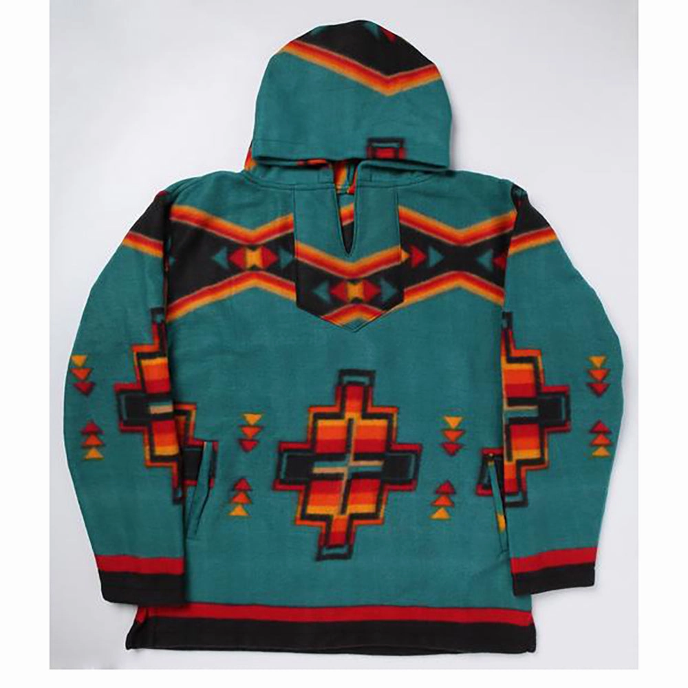 El Paso Teal Unisex Aztec Fleece Pullover Hoodie Cool Season Double Layered Hood