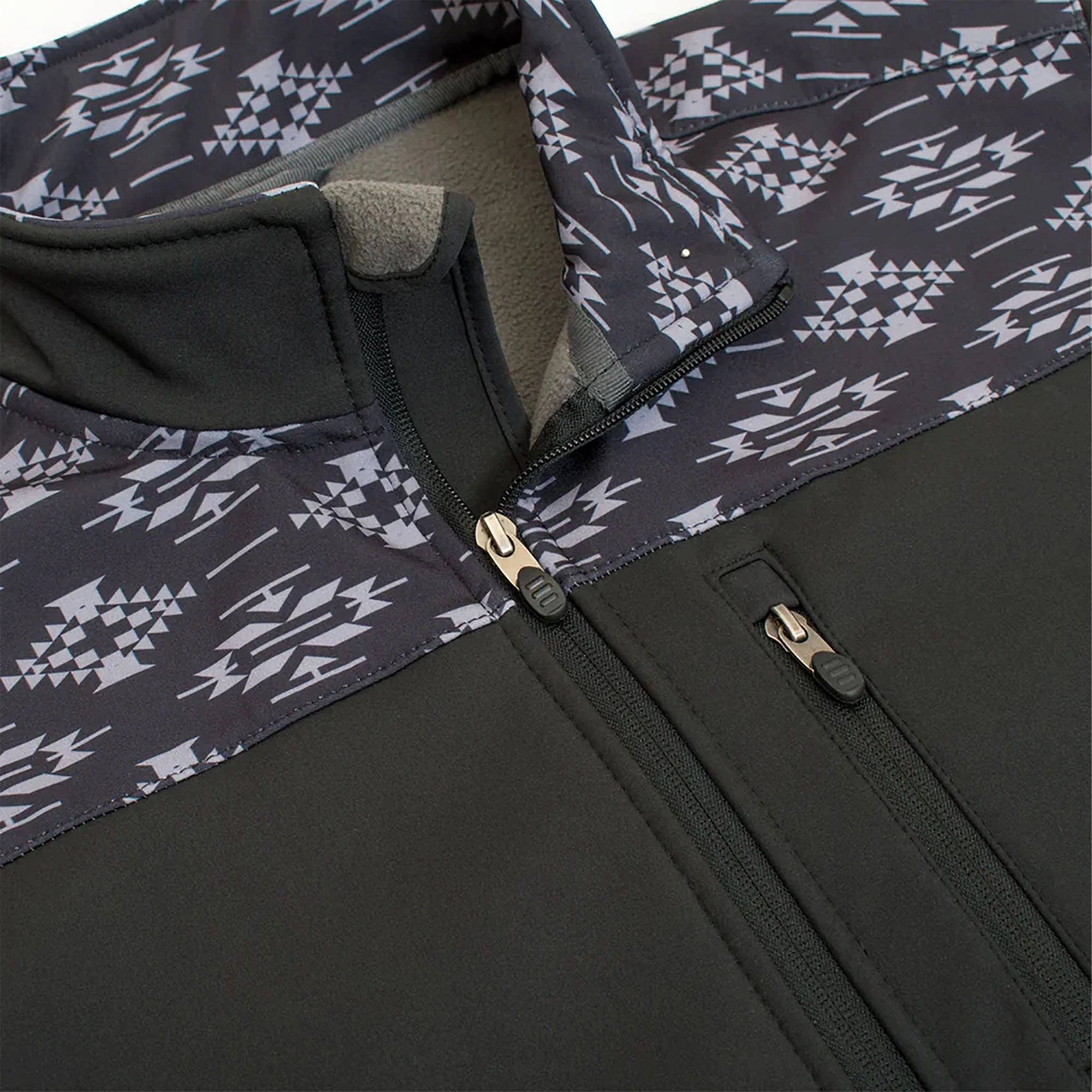 Double Layered NonRestrictive Movement Design Avalon Men's Black & Grey Aztec Softshell Jacket