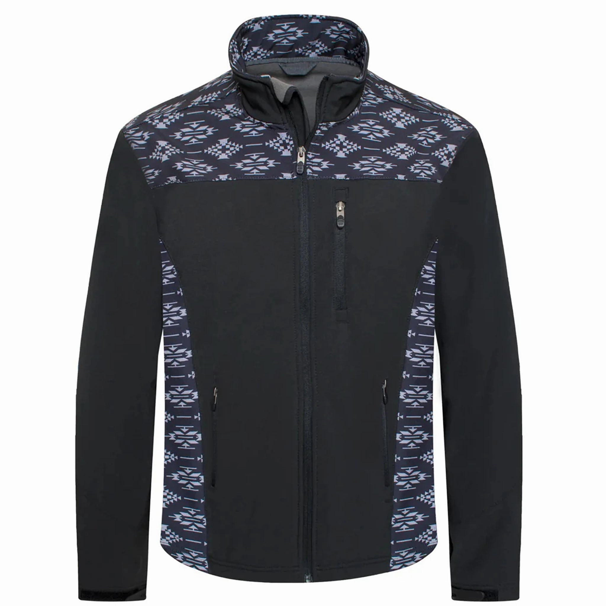 Avalon Men's Black & Grey Aztec Softshell Jacket Stand Collar QuiltedPattern