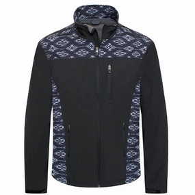Avalon Men's Black & Grey Aztec Softshell Jacket Stand Collar QuiltedPattern