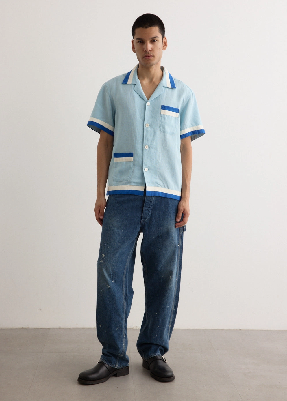 Seamless Shoulder Construction Seedling Stripe Shirt