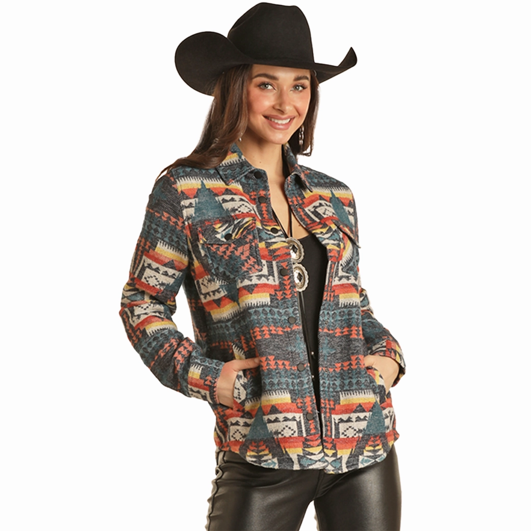 Classic Zip Up Weatherproof Seams Rock & Roll Denim Women's Aztec Snap Shacket