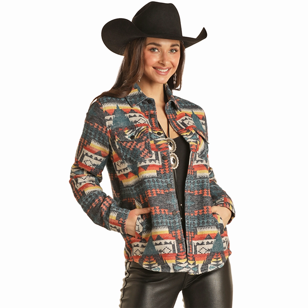 Rock & Roll Denim Women's Aztec Snap Shacket Tailored Cut