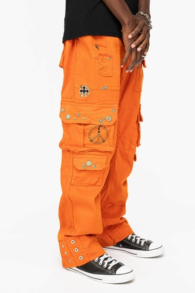 Durable Triple Stitched Seams City Walk Autumn Days Lightweight ORIGINAL ROBIN??S JEAN CALL OF DUTY CARGO PANTS IN ORANGE COLOR  WITH ROCK N ROLL PATCH