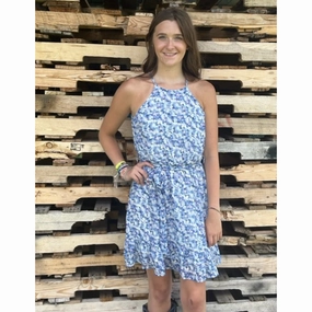 Sharp Detail She   Sky Women's Blue and Pink Swirl Print Dress