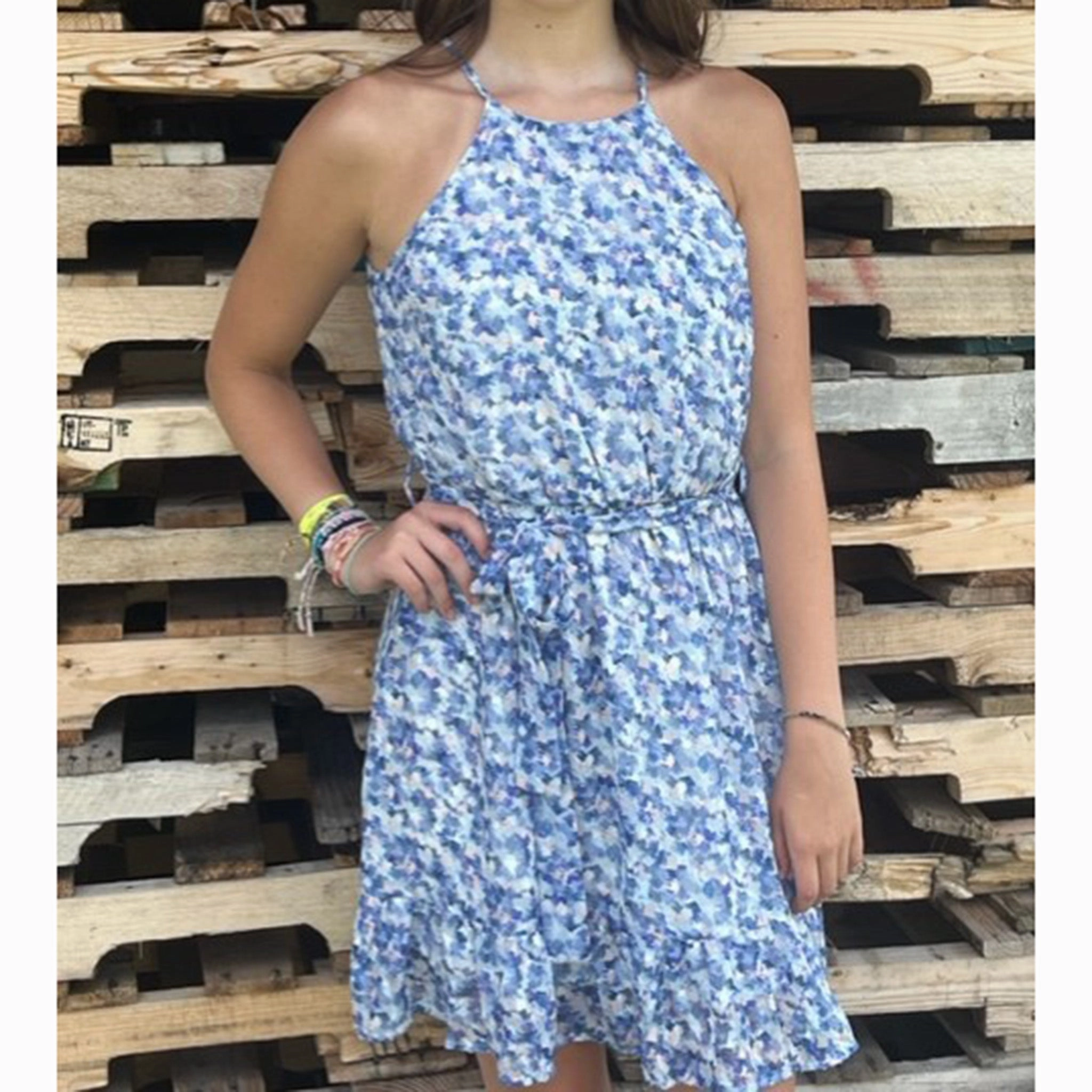 Perfect Length Soft Weave She   Sky Women's Blue and Pink Swirl Print Dress