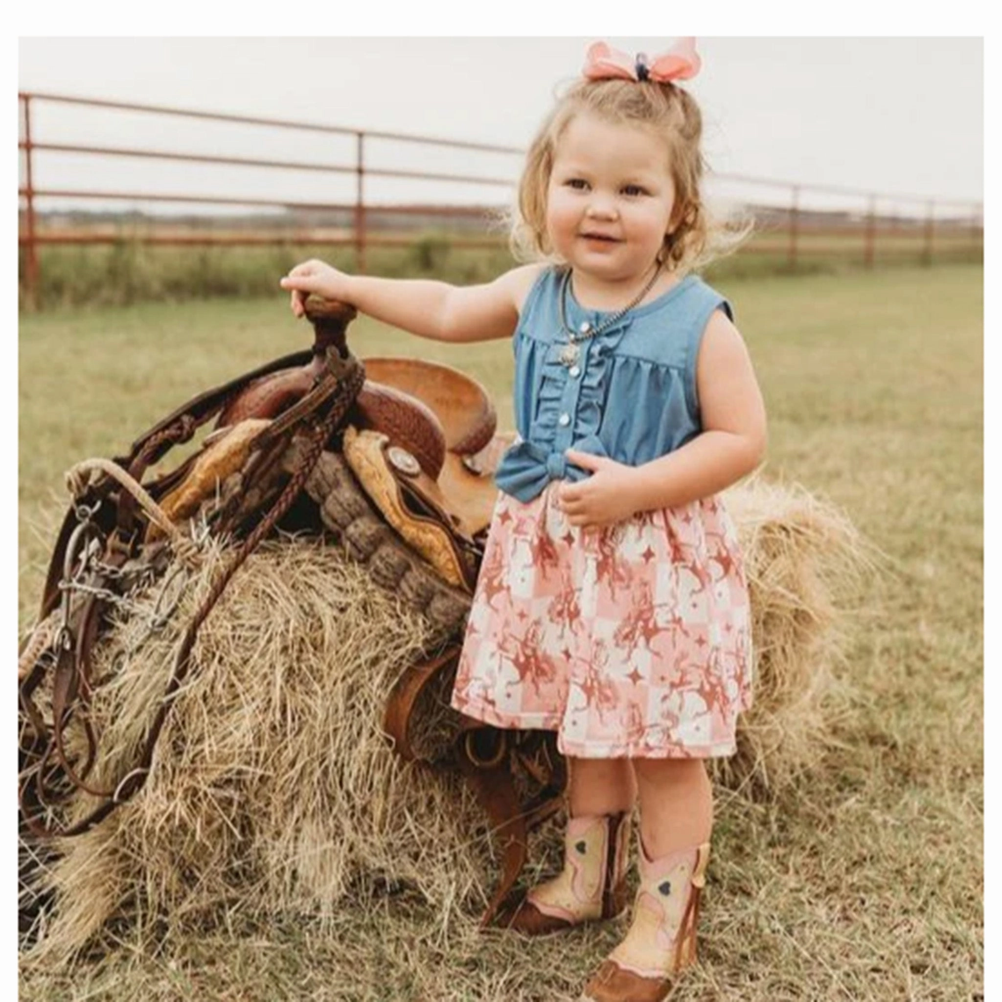 Shea Baby Infant/Toddler Plaid Bronc Denim Dress Olive Fresh Breathable fabric