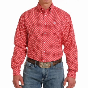 Cinch Men's Red Geometric Print Long Sleeve Exclusive Collection
