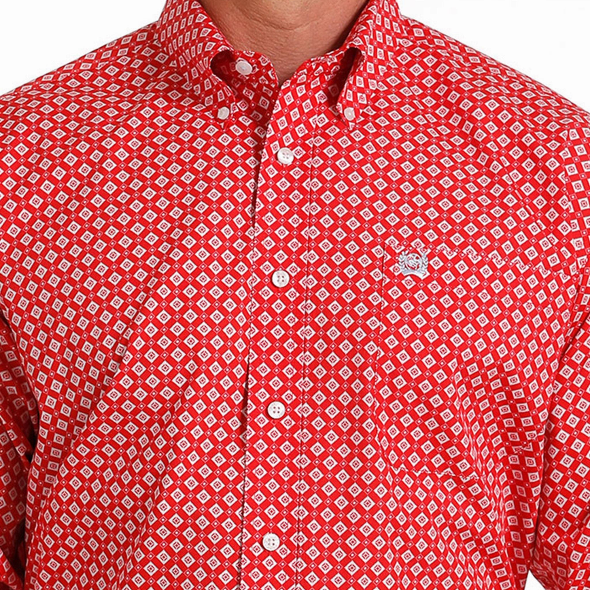 Rooftop Bar Designer Touch Cinch Men's Red Geometric Print Long Sleeve