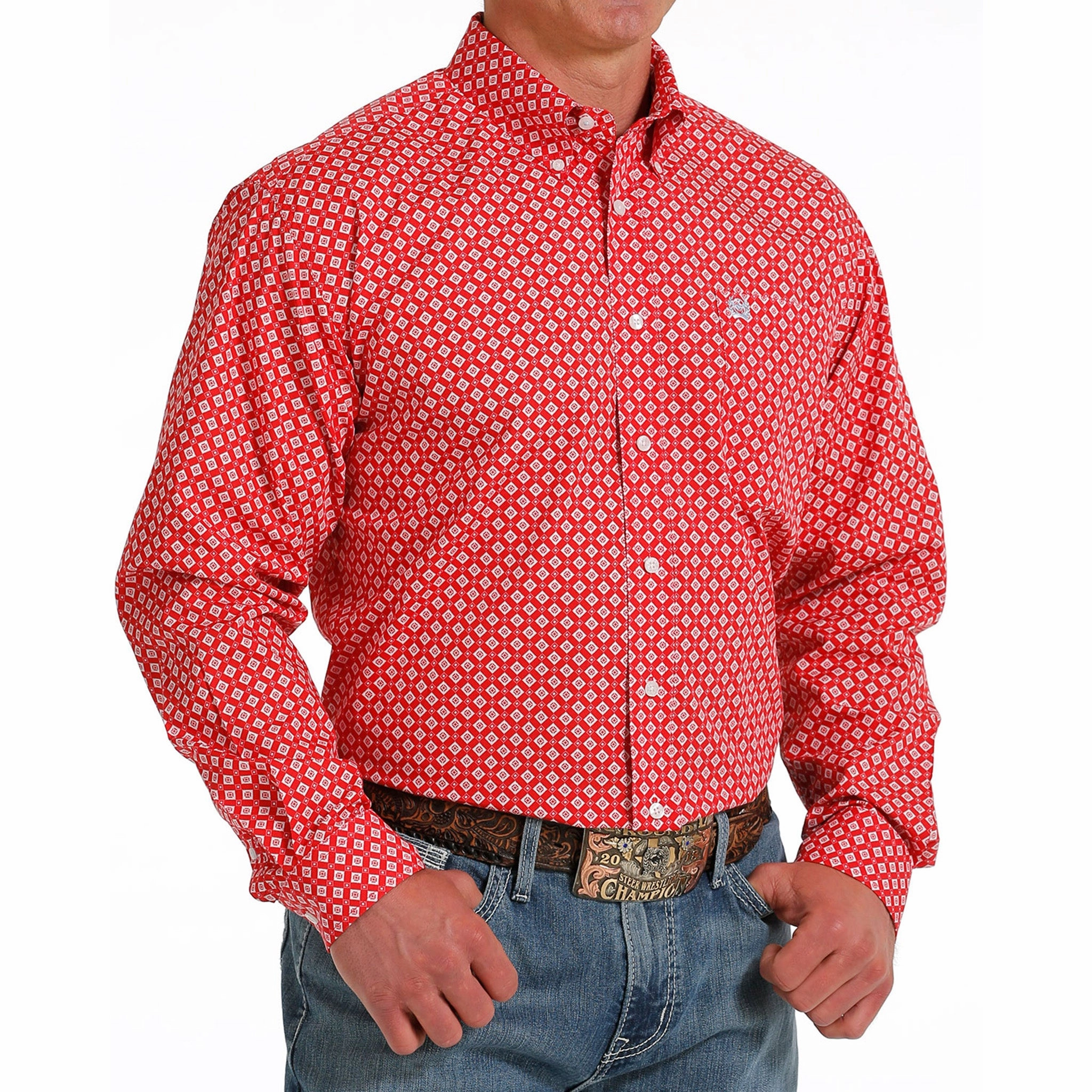 Layering Essential Youthful Appeal Cinch Men's Red Geometric Print Long Sleeve
