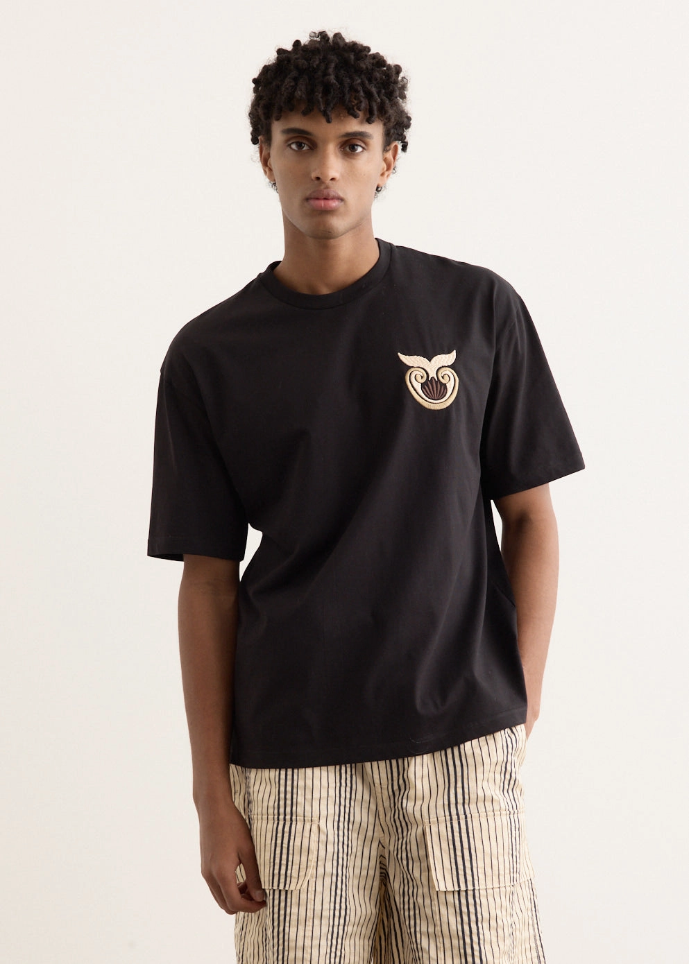 Shell Embroidered T-Shirt Natural Fiber Blend