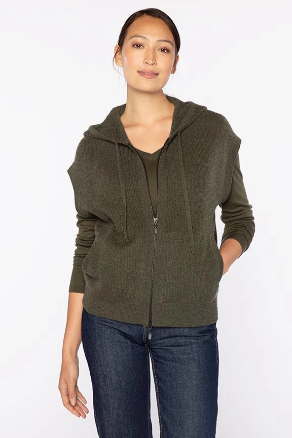 Minimalist Style Short Sleeve Rib Zip Hoodie