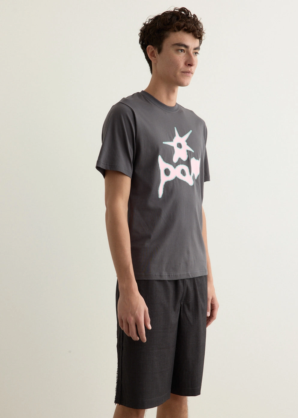 Short Sleeve T-Shirt - Urchin Logo Wide Neck Opening Layered Look Wear