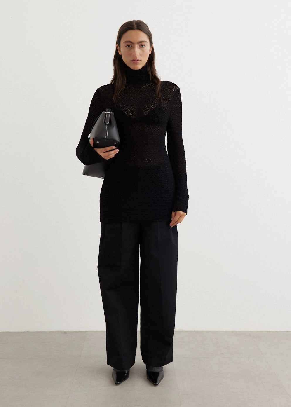 Flexible Placket Structure High-Neck Crochet Knit