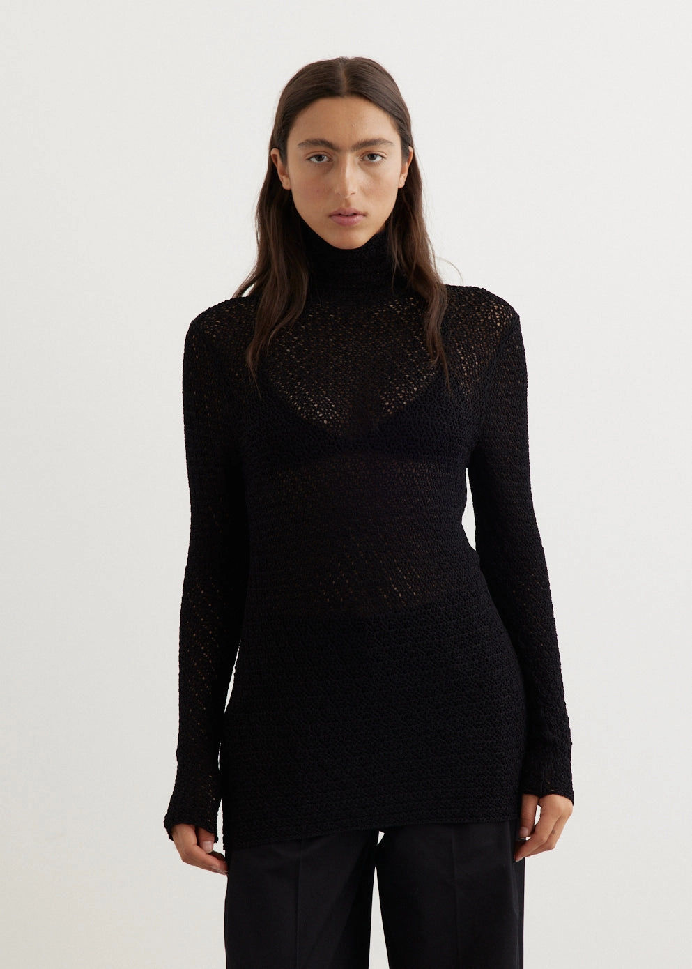 High-Neck Crochet Knit Work-to-Weekend