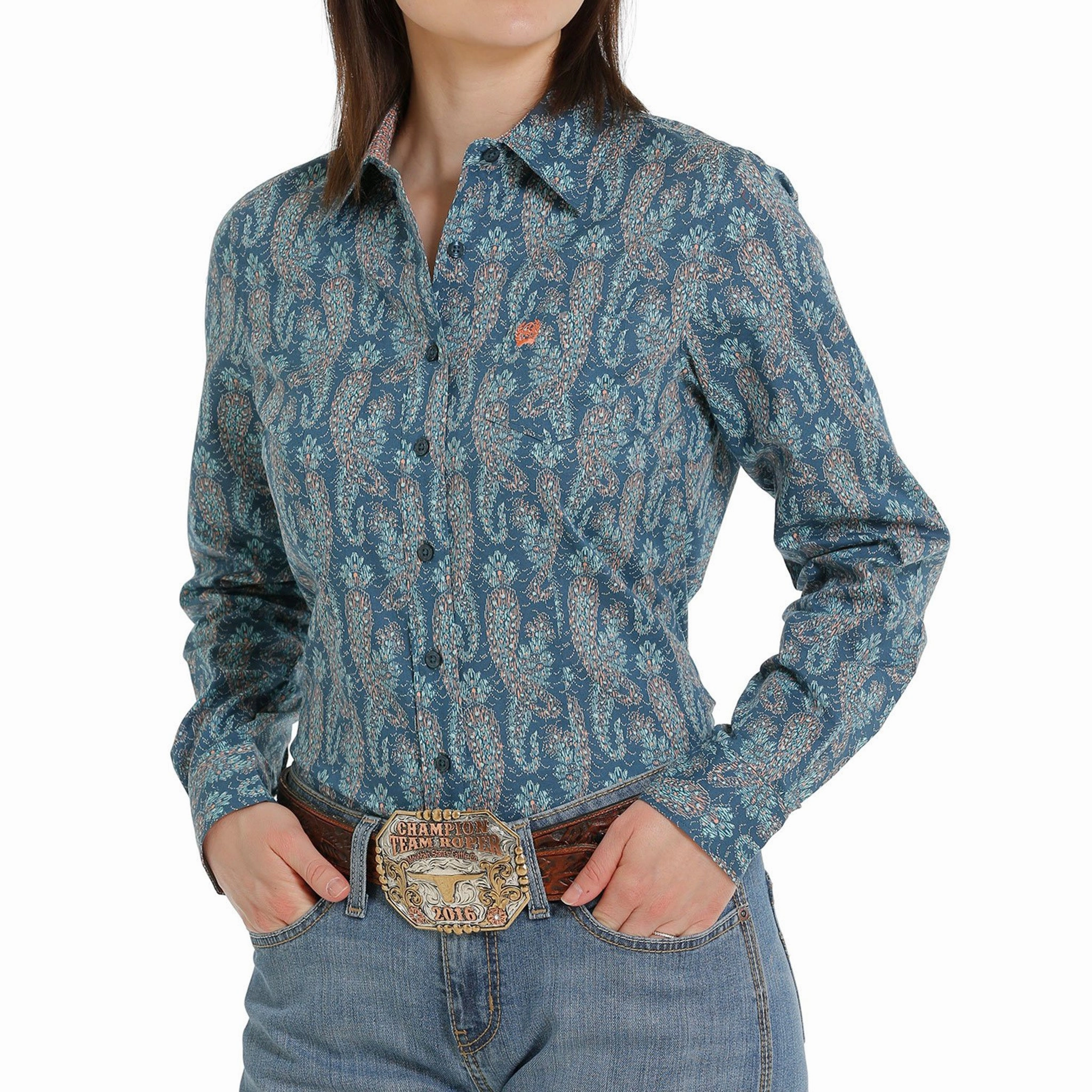 MinimalistCut Cinch Women's Blue and Coral Shirt