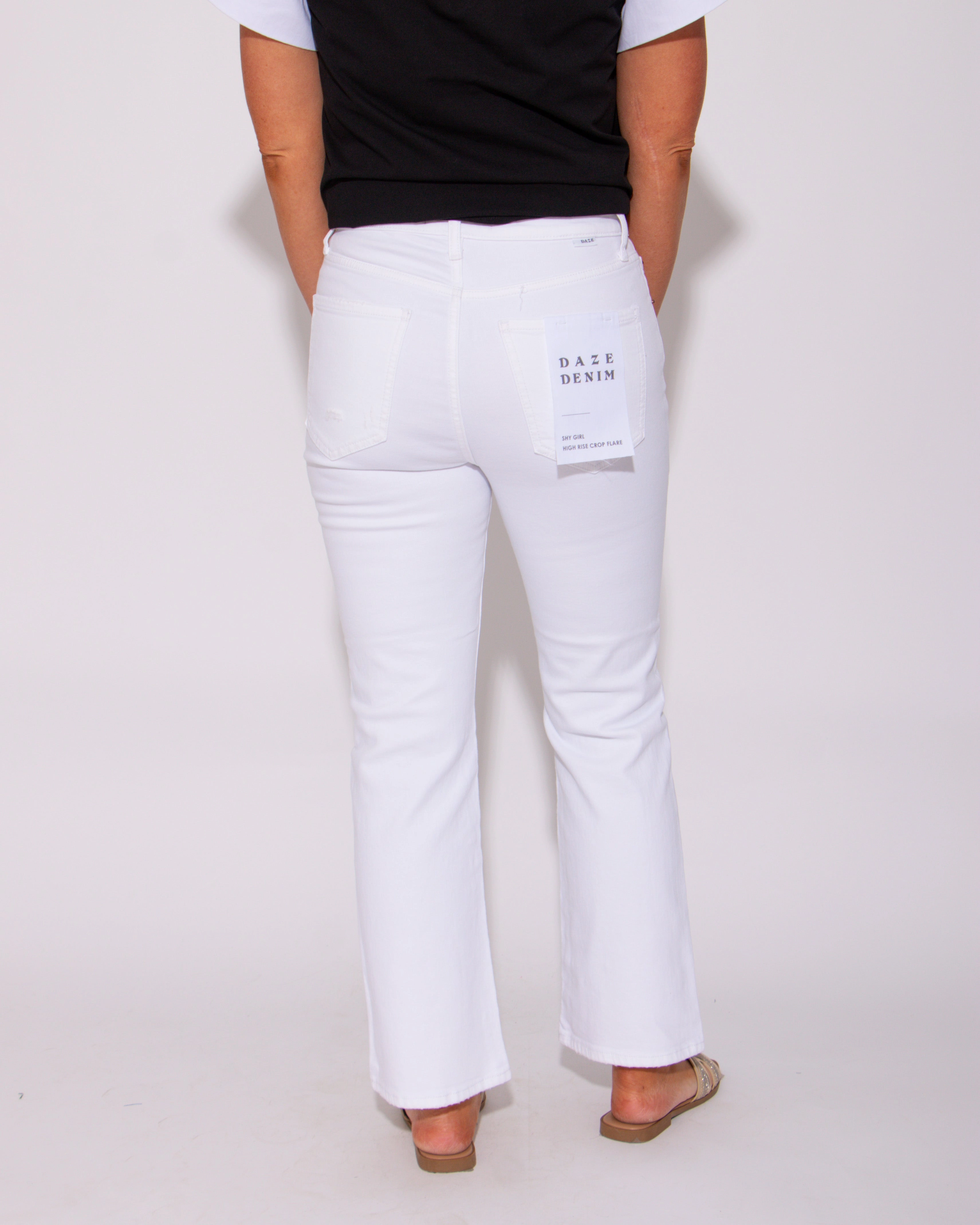 Casual Wear Shy Girl White High Rise Crop Flare