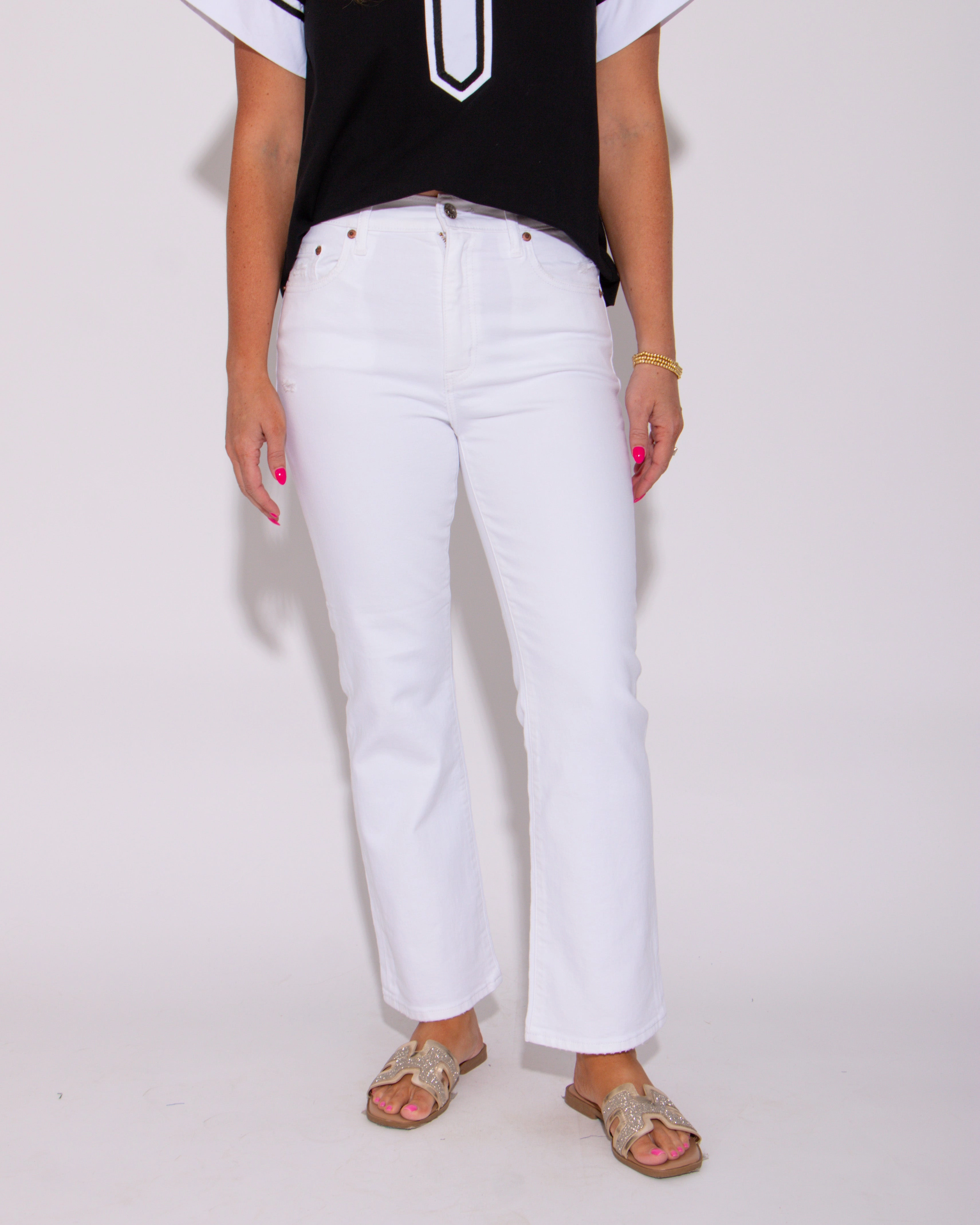 Shy Girl White High Rise Crop Flare Everyday Wear
