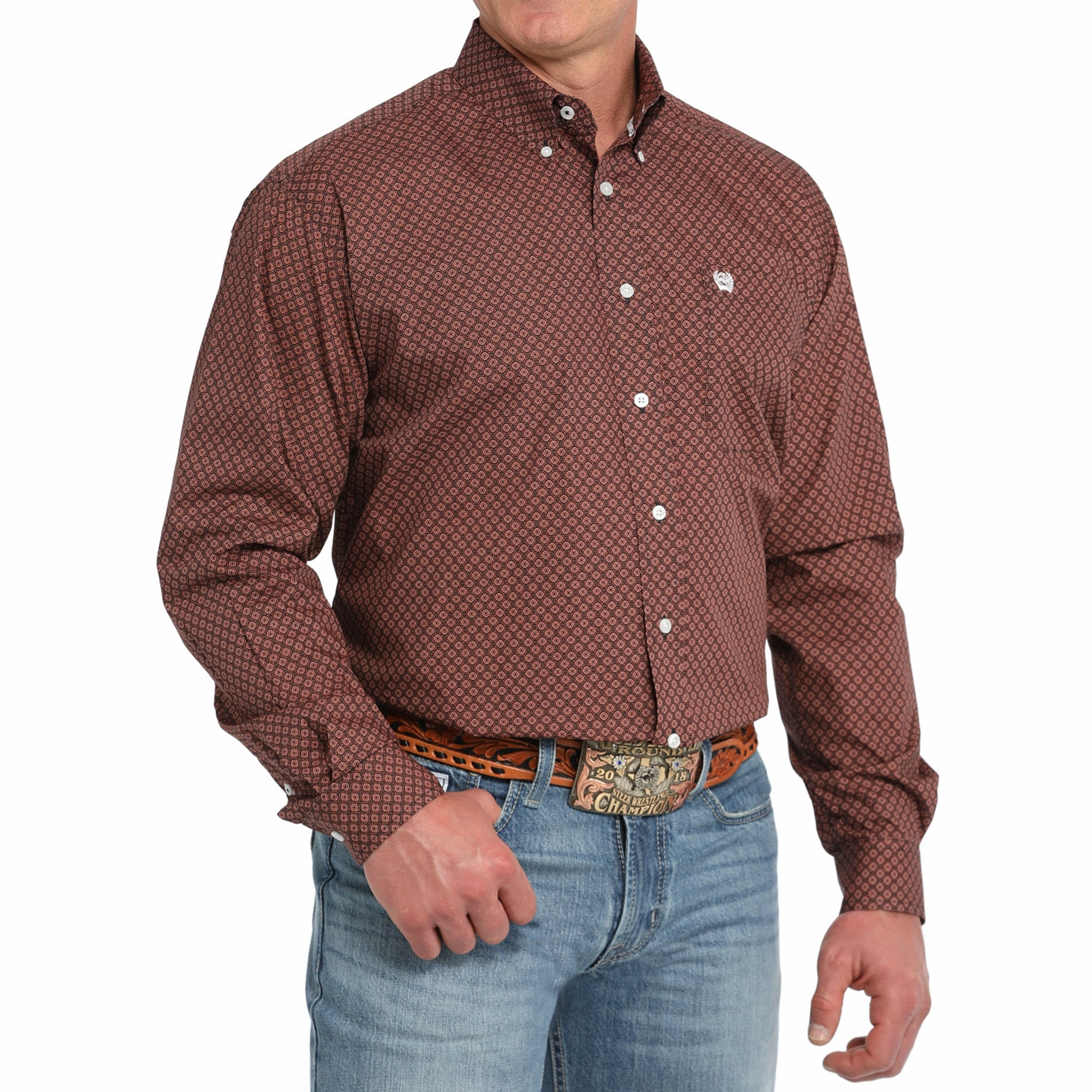 Cinch Men's Dark Red Geo Print Shirt Country Charm