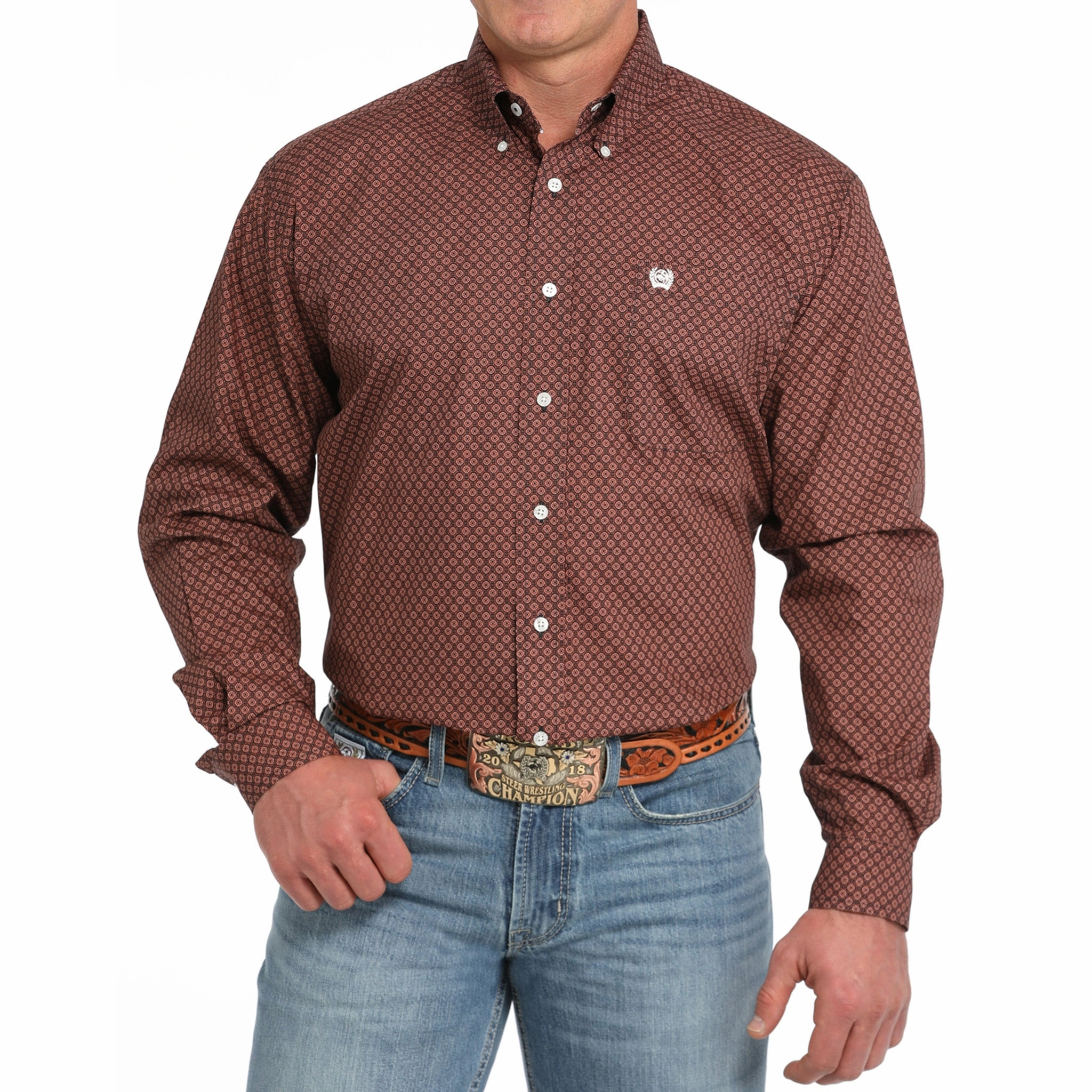 Holiday Travel Gift Idea Cinch Men's Dark Red Geo Print Shirt