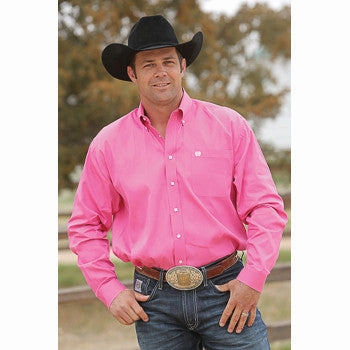 Regular Fit Country Charm Cinch Men's Solid Pink Long Sleeve Shirt