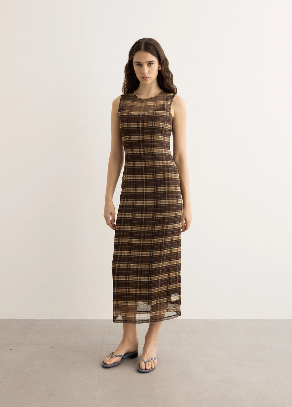Silk Mesh Maxi Dress Minimal Design