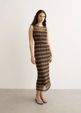 Silk Mesh Maxi Dress High-Neck
