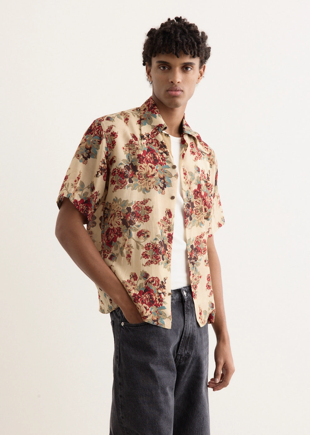 Silk Rayon CHAMPETRE MARIA WRANGLE Collar Aloha Shirt Casual Vibe