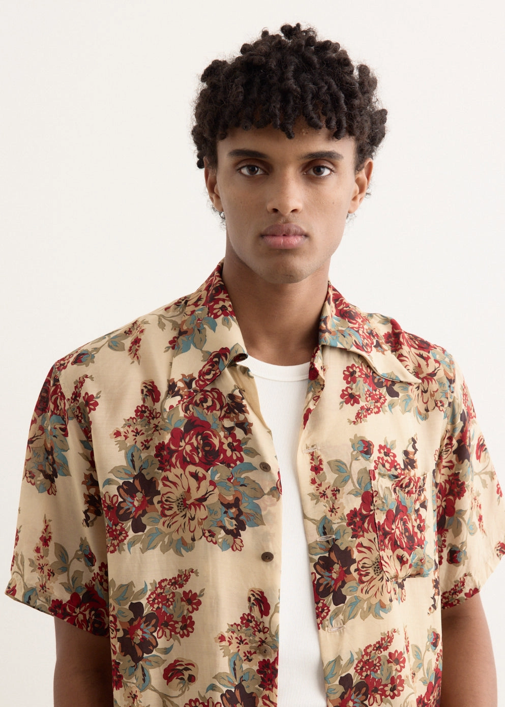Silk Rayon CHAMPETRE MARIA WRANGLE Collar Aloha Shirt Reinforced Shoulders Summer Camp