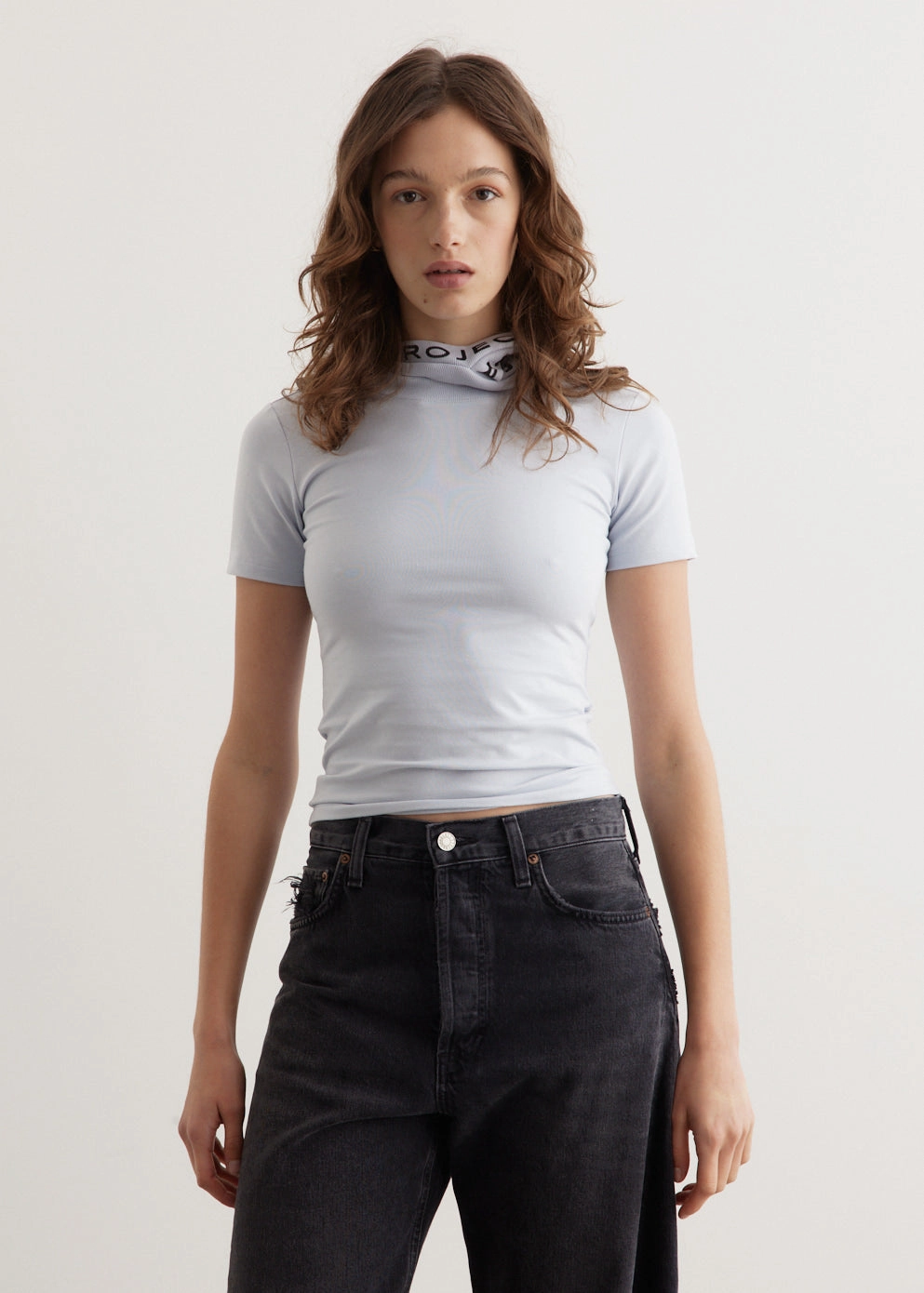 DoubleStitchedHem Triple Collar Fitted T-Shirt