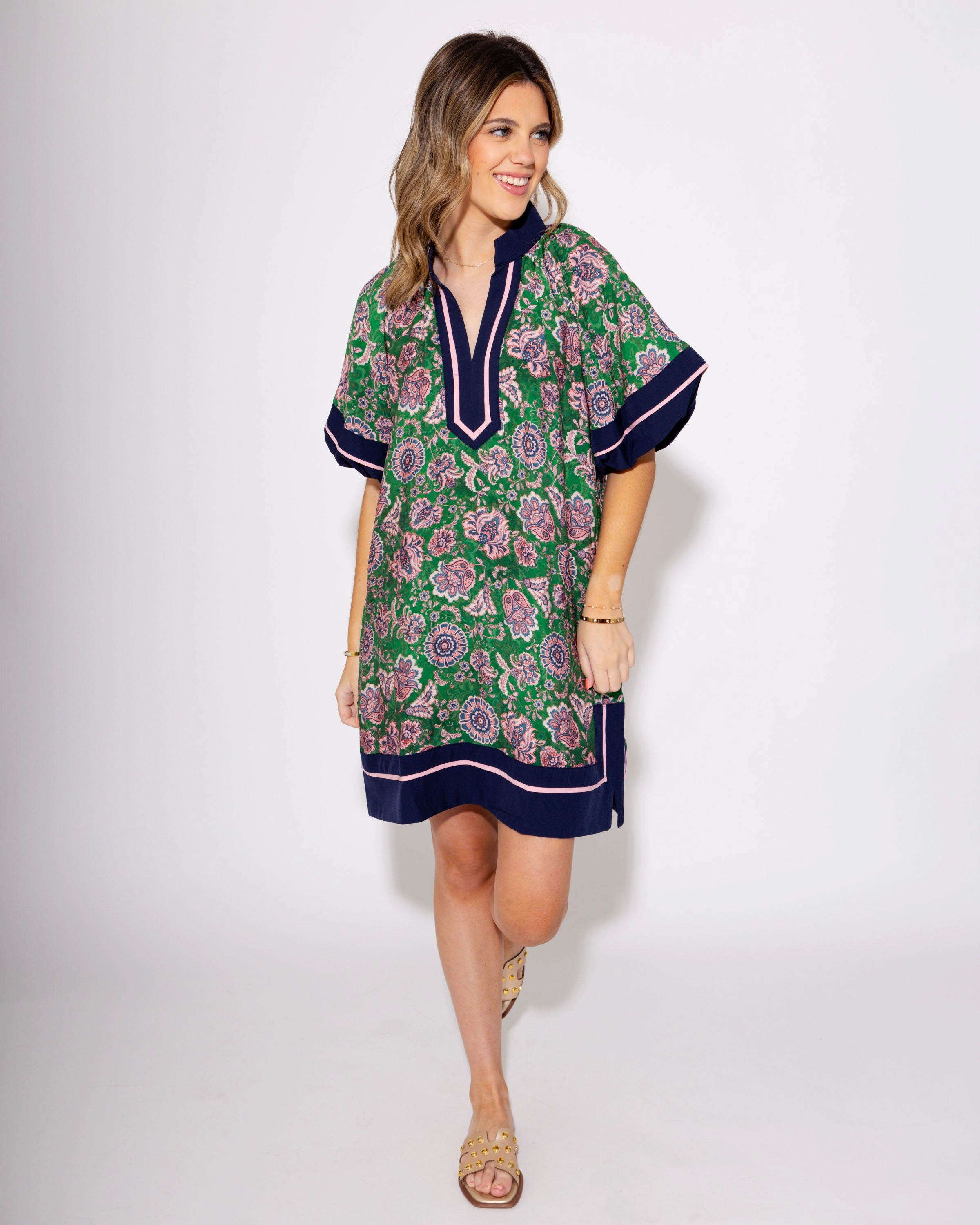 relaxed shape Fresh Texture Paisley Petal High Neck Mini Dress