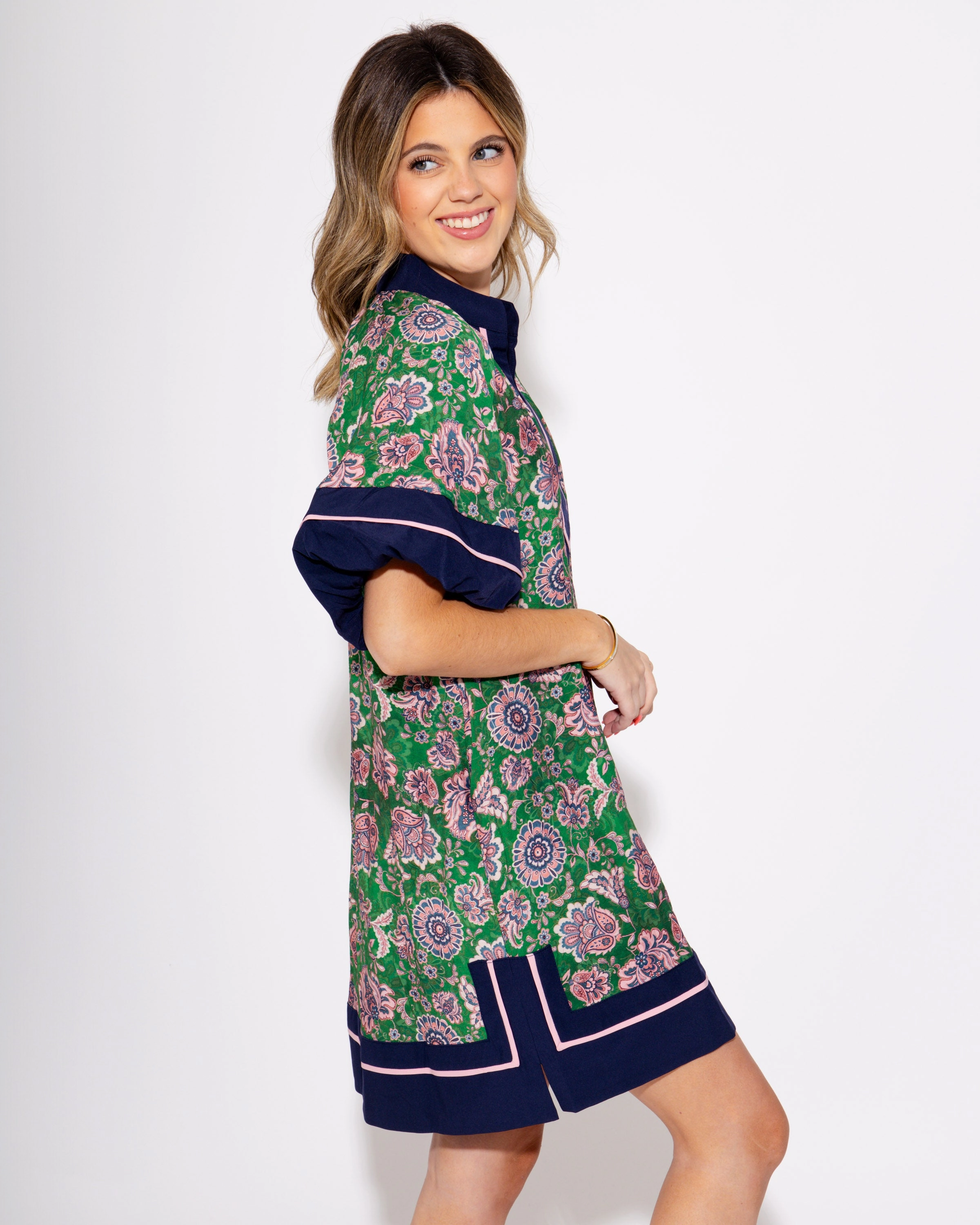 Blush Glow Paisley Petal High Neck Mini Dress