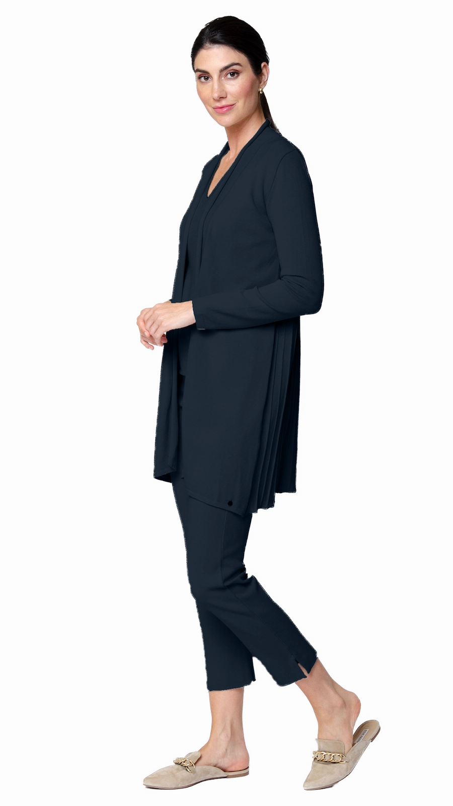 Amely Shawl Collar Mid-Length Cardigan - Dark Navy Chic Comfort