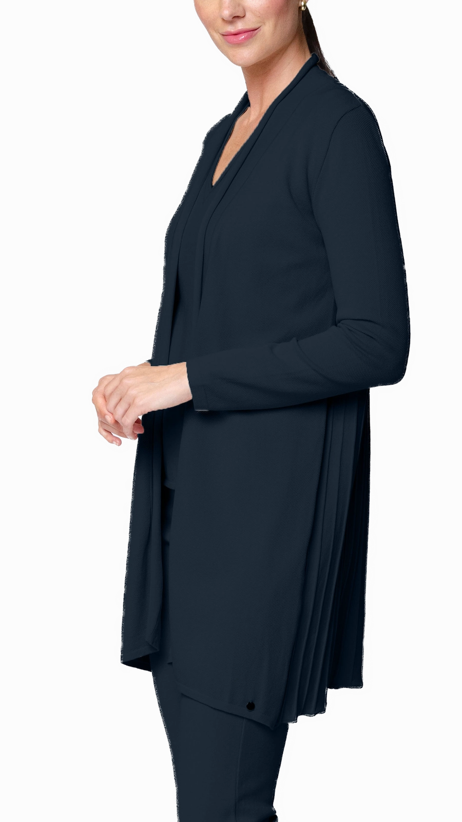 Amely Shawl Collar Mid-Length Cardigan - Dark Navy Comfy Fit relaxed shape