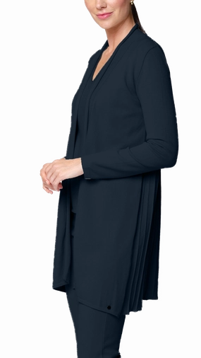 Breathable Stretch Design Amely Shawl Collar Mid-Length Cardigan - Dark Navy