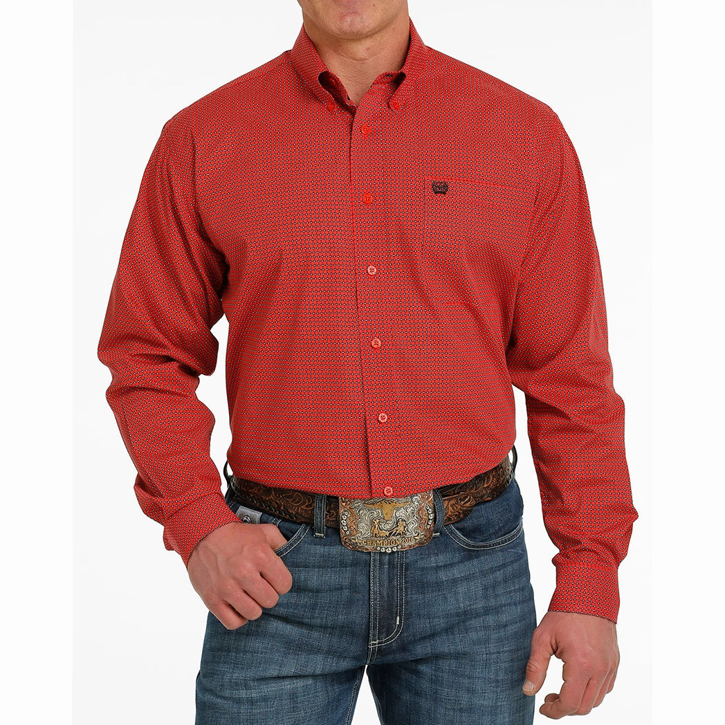 Unisex Design On-The-Go Style Cinch Men's Red Patterned Long Sleeve