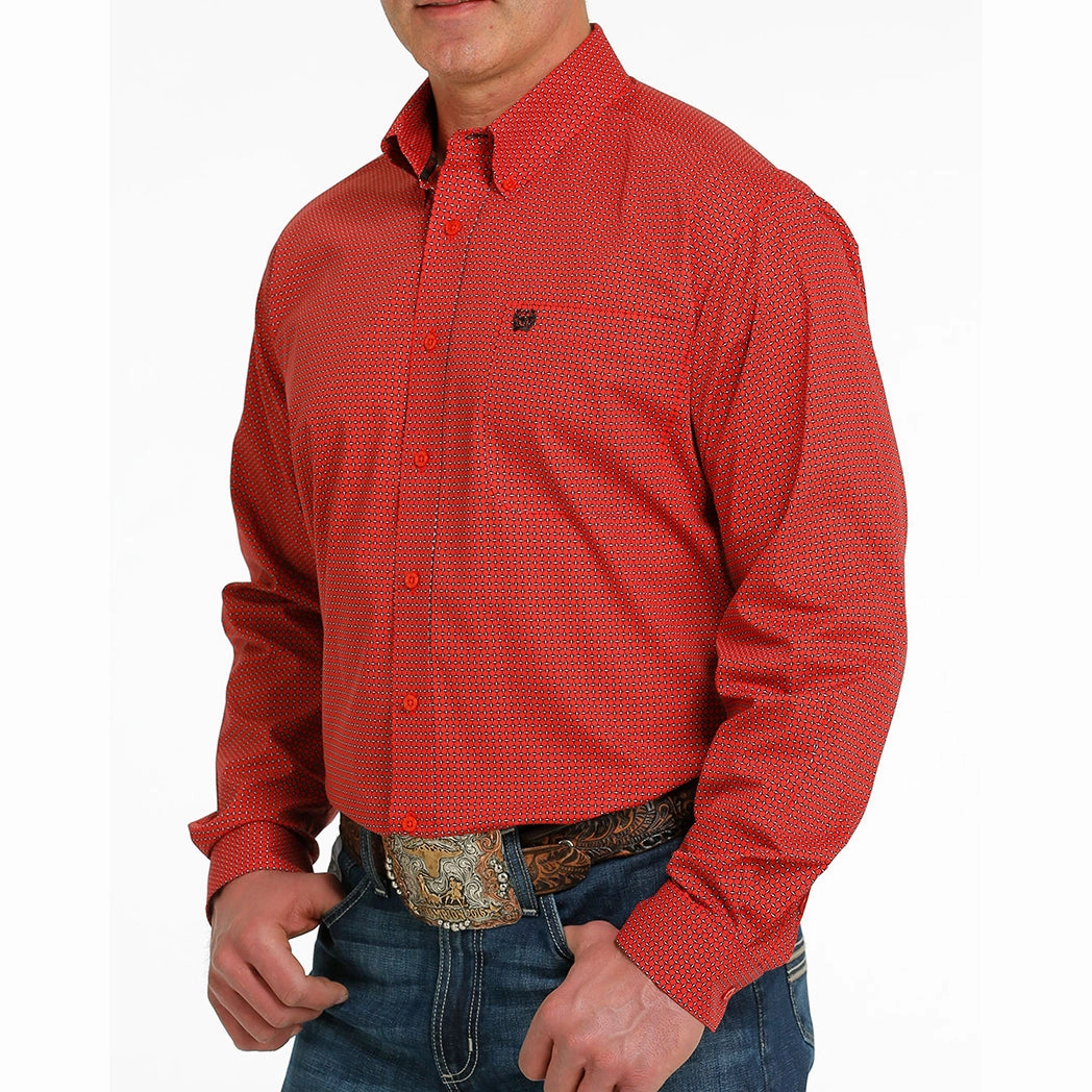 Static Dissipating Fiber Cinch Men's Red Patterned Long Sleeve