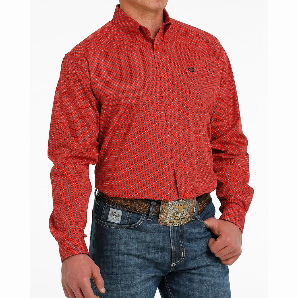 Cinch Men's Red Patterned Long Sleeve Hooded Option