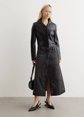 L-Ory Giacca Denim Midi Skirt Pleated Construction Thermal Regulating