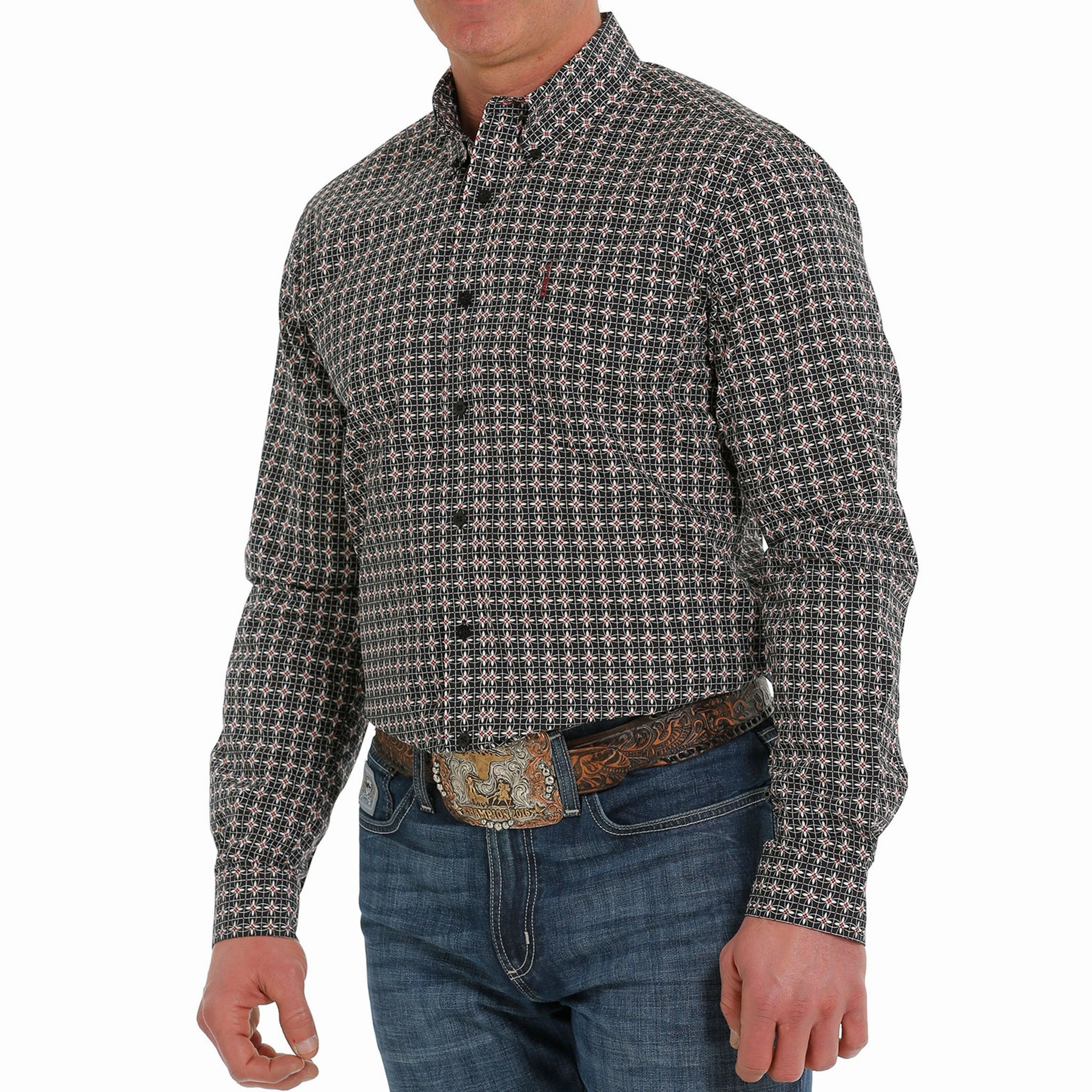 hypoallergenic Cinch Men's Black & Red Print Shirt