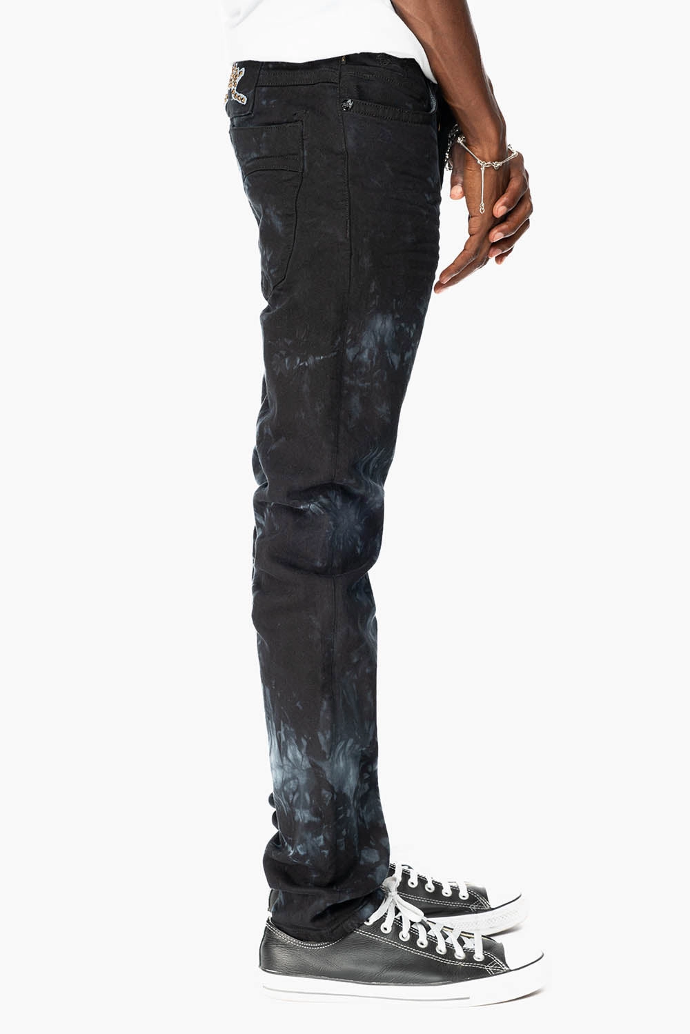 SKINNY MENS JEANS IN ASTRO BLACK WITH CHAIN STICH EMBROIDERY LOGO EMBELLISHED WITH  CRYSTALS Trendy Choice Non Irritating Inner Lining