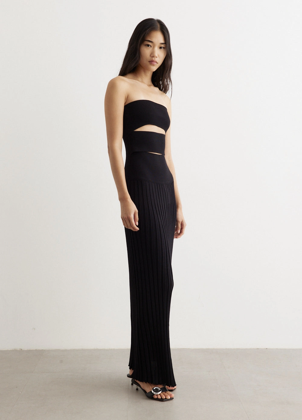 Slashed Strapless Dress Crinkle Effect Light Layers