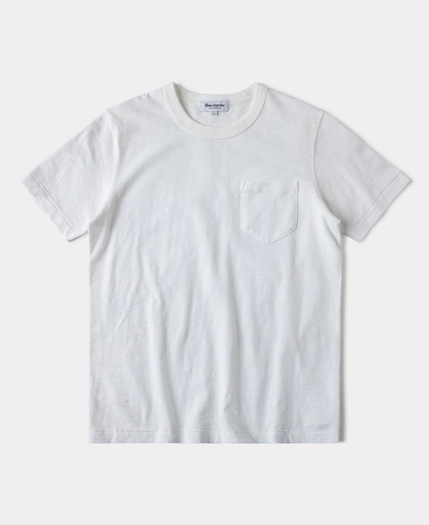7.4 oz Slub Cotton Loopwheel Tubular Pocket T-Shirt - White Comfort and Breathable Yarn Dyed Fabric