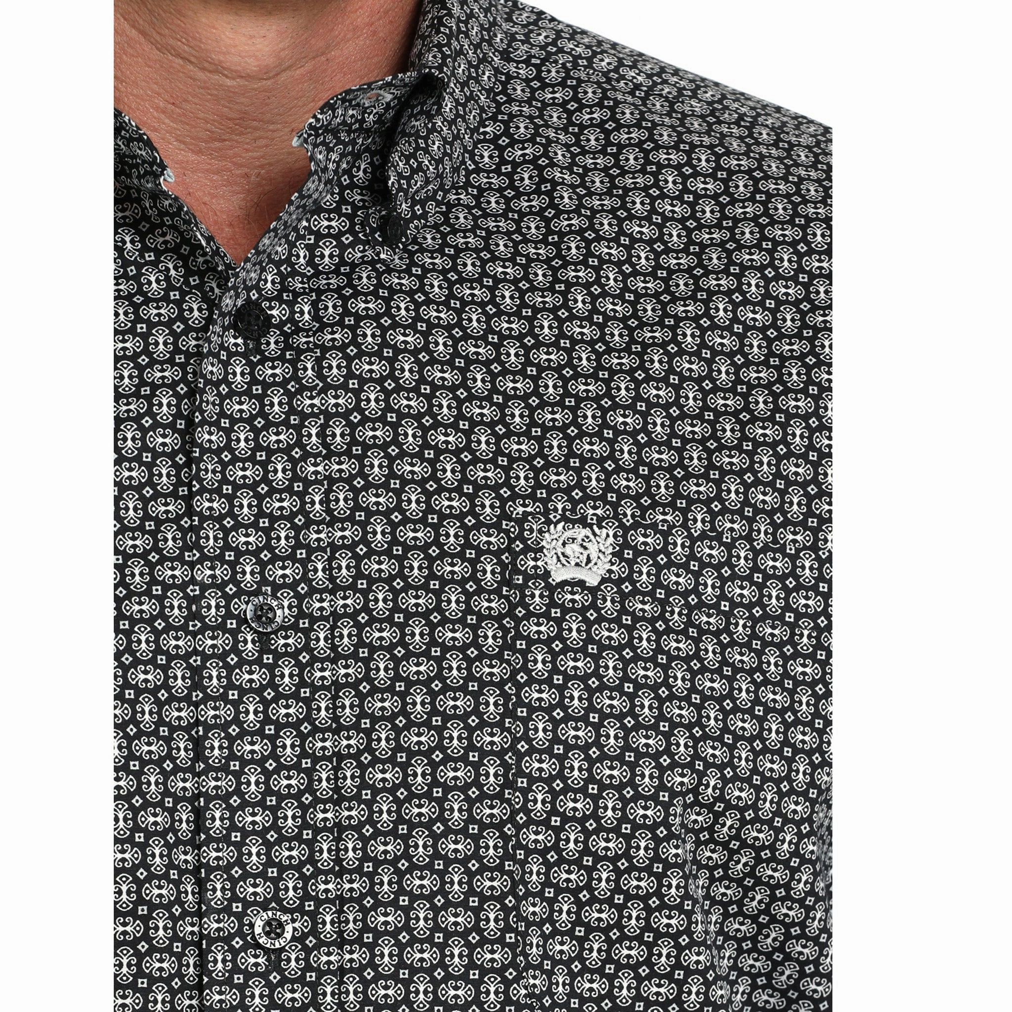 Cinch Black and Grey Geo-print Long Sleeve Work From Home Easy Care