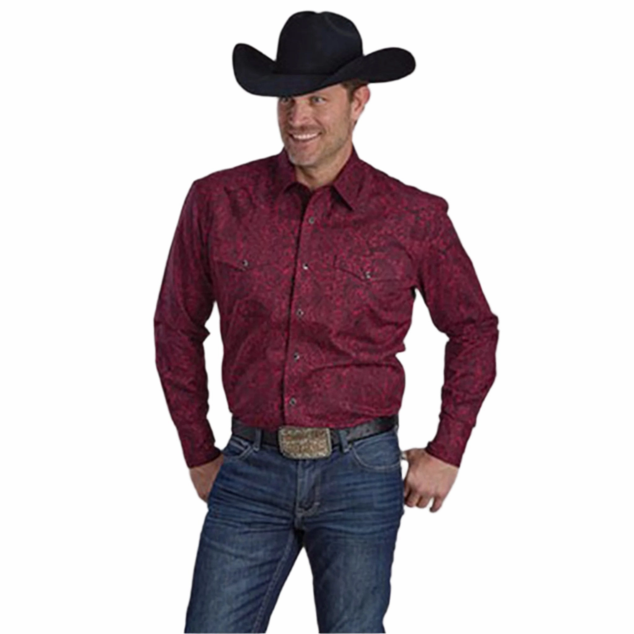 Casual Day Comfy Fit Roper Men's Amarillo Wine Paisley Print Long Sleeve
