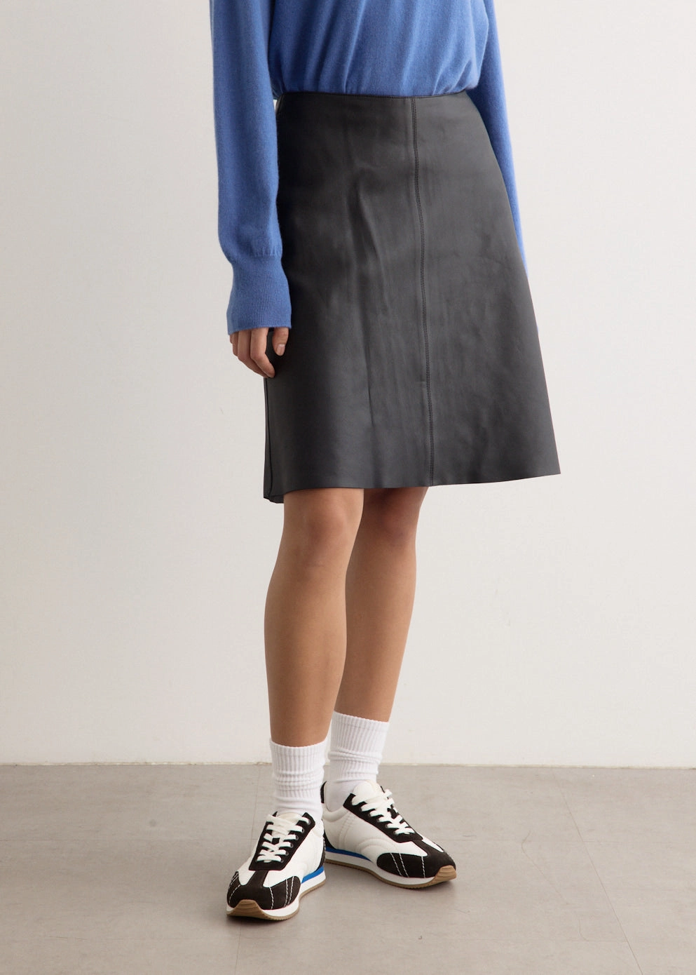 Leather Skirt Layered Structure Mix Texture